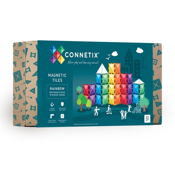 Set Magnetic Connetix Rectangles  - Set constructie magnetic, 18  dreptunghiuri Rainbow Rectangle Pack 18 pc