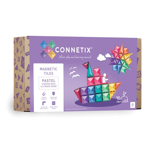 Set Magnetic Connetix - set de baza - 64 piese pastel - Connetix Magnetic Tiles -set de constructie magnetic