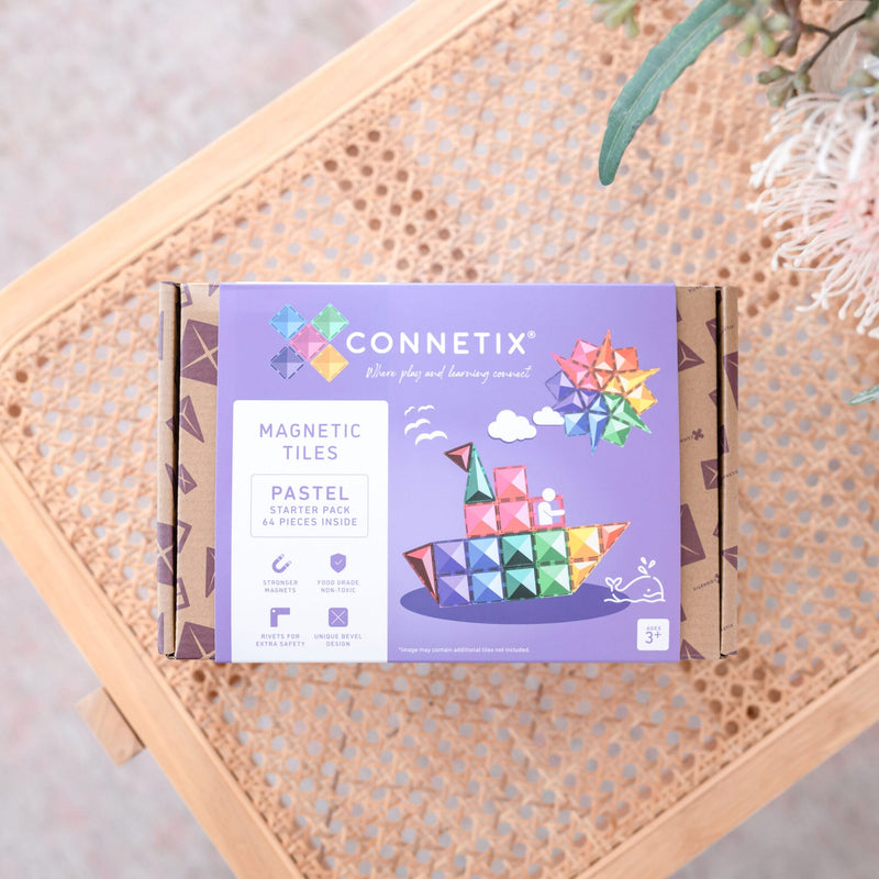 Set Magnetic Connetix - set de baza - 64 piese pastel - Connetix Magnetic Tiles -set de constructie magnetic