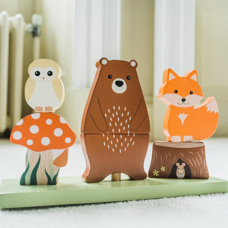 Jucarie Din Lemn De Stivuit Cu Animalele Padurii, Orange Tree Toys