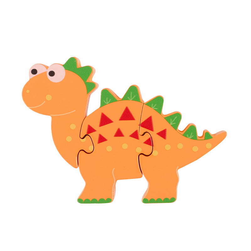 Puzzle Dinozaur Din Lemn - Stegosaurus, Orange Tree Toys