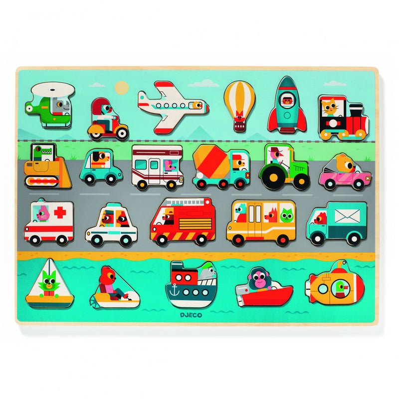 Puzzle Lemn Vroom-Vroom, Djeco