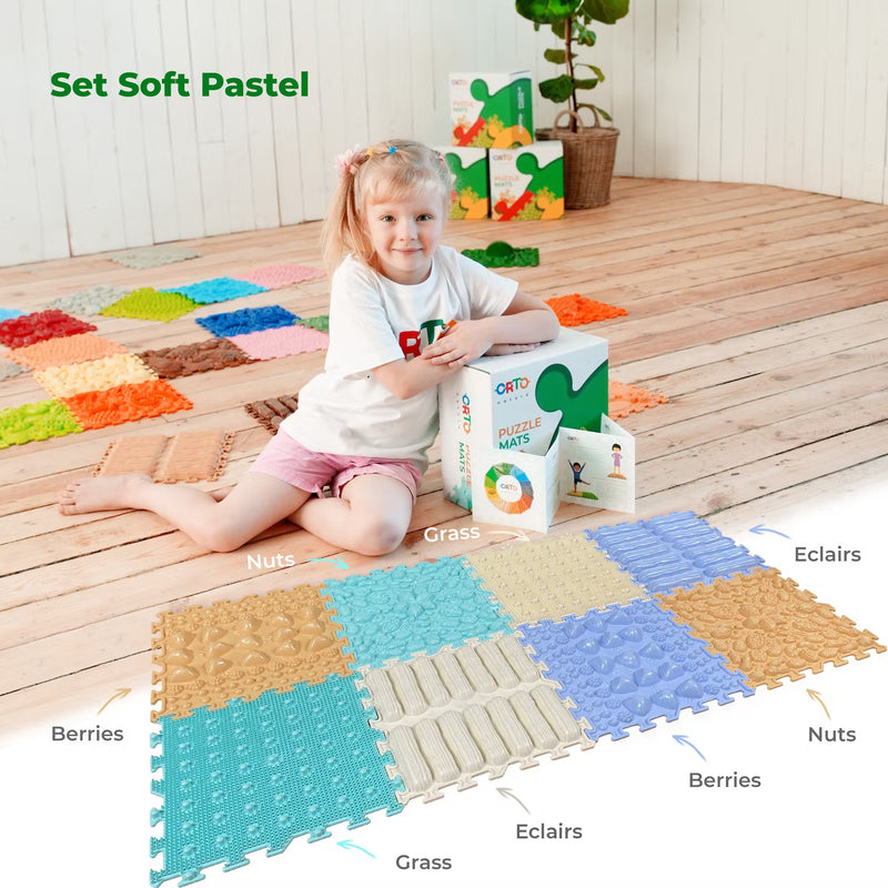 Covoras ortopedic copii - Set Soft Pastel - Ortonature - covor pentru preventia piciorului plat