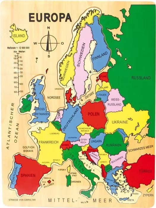 Puzzle lemn Europa - puzzle lemn invata tarile Europei Small Foot by Legler