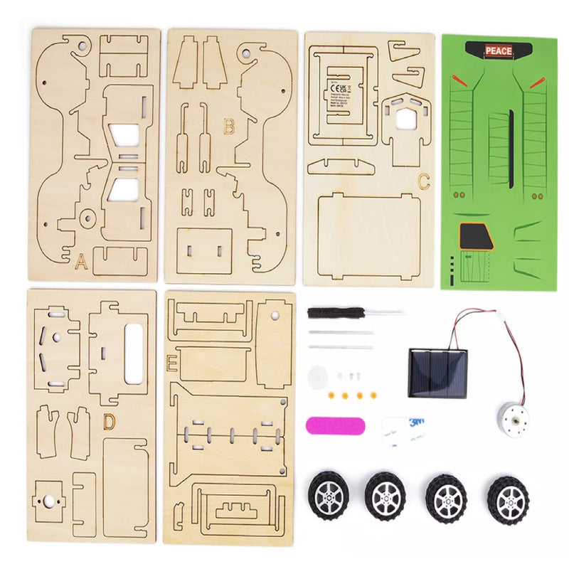 Jucarie STEM - Set DIY copii - Utilaje din lemn - Camion cu baterie solara