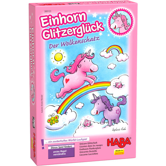 Joc HABA Unicorni - Unicorn Glitterluck – Cloud Crystals - Unicorni cu sclipici Cristale de nori HABA