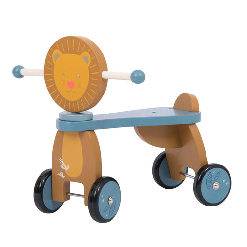 Bicicleta lemn copii fara pedale 4 roti - ride on -Moulin Roty Leul