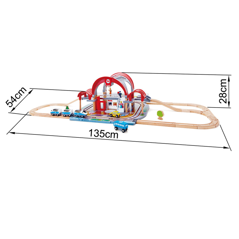 Set sine de tren de lemn - Circuit tren GARA HAPE- Gara centrala Hape