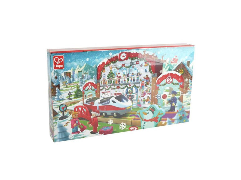 Calendar advent HAPE Gara centrala de Craciun - Calendar cu 24 de jucarii surpriza - calendar advent tren copii 3-6 ani