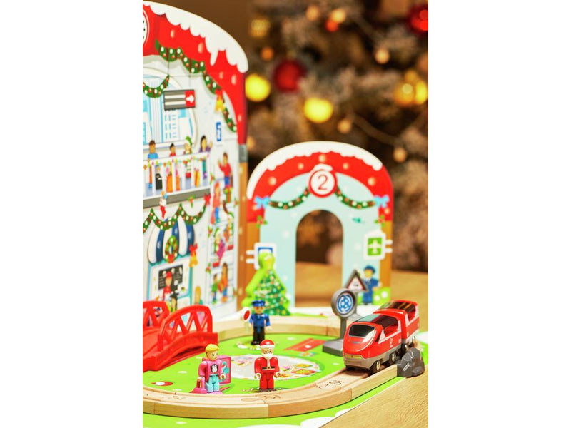 Calendar advent HAPE Gara centrala de Craciun - Calendar cu 24 de jucarii surpriza - calendar advent tren copii 3-6 ani