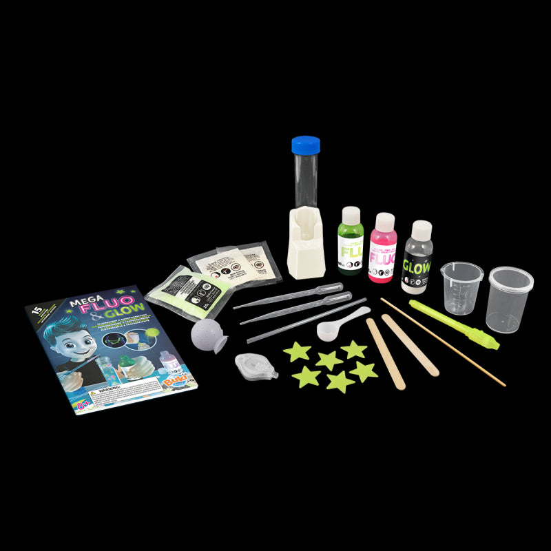 Mega Fluo & Glow - set experimente slime fluorescent, creeaza accesori florescente BUKI France