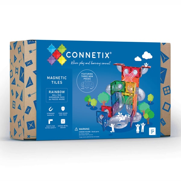 Set Magnetic Connetix - Expansion Marble Run - Traseu cu bile - 66 piese colorate curcubeu - Connetix Ball Run