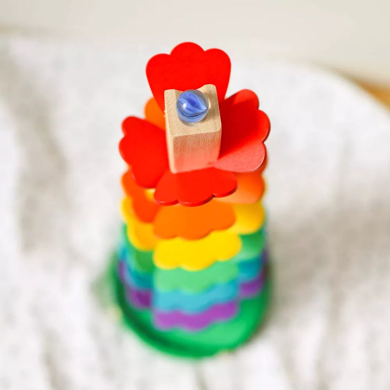 Jucarie Pagoda din lemn circuit Marble Run Rainbow