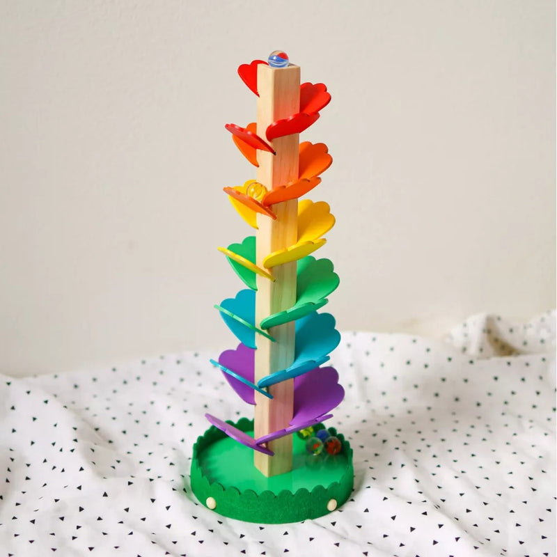 Jucarie Pagoda din lemn circuit Marble Run Rainbow