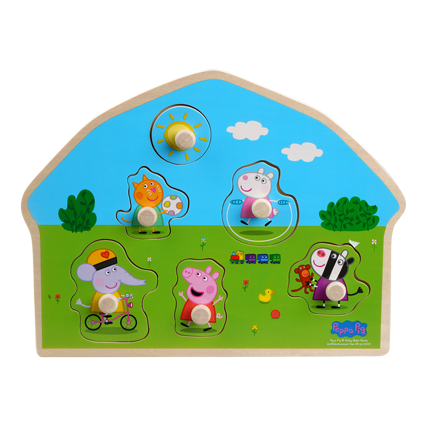 Puzzle lemn Peppa Pig - Puzzle cu buton Peppa Pig - Barbo Toys