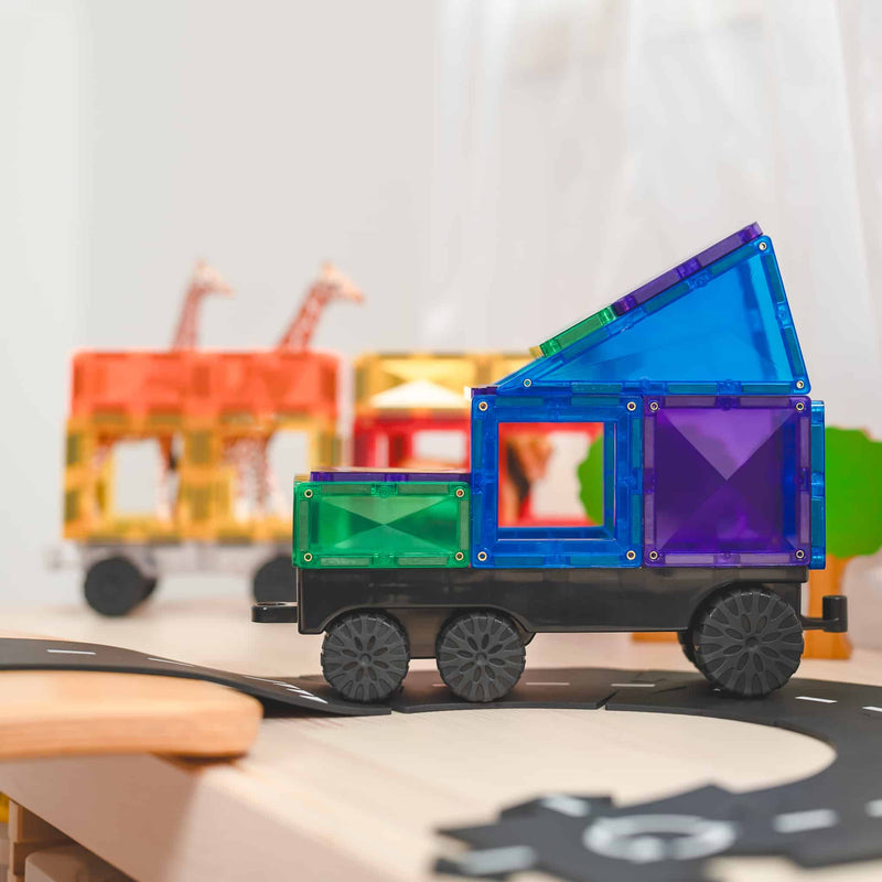 Set Magnetic Connetix - Set constructie magnetic masini Transport Rainbow PACK Connetix - 50 de piese magnetice