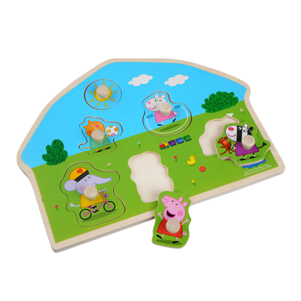 Puzzle lemn Peppa Pig - Puzzle cu buton Peppa Pig - Barbo Toys